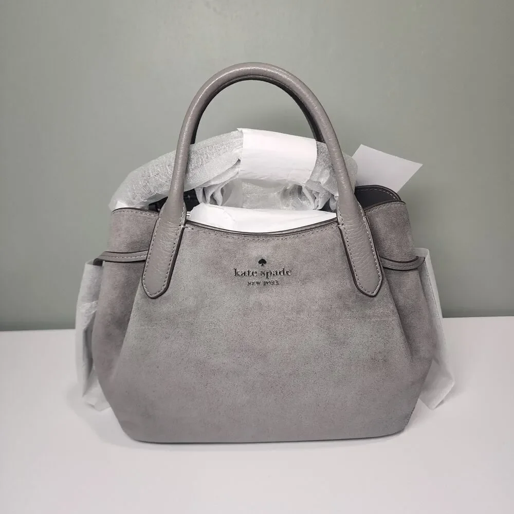 NWT KATE SPADE KM141 DUMPLING SMALL SATCHEL SHOULDER BAG GREY SUEDE SILVER